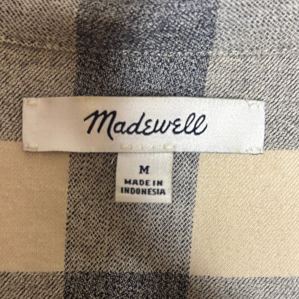 Madewell Oversized Flannel Button Down Shirt Gray Cream Plaid / Buffalo Medium - Picture 3 of 6